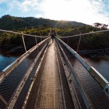 Person walking on a swingbridge