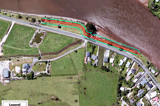 Aerial map showing the planned positioning of a flood protection stopbank near an estuary